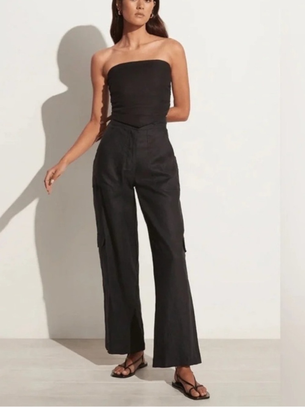 Faithfull The Brand Relais Black 100% Linen Wide Leg Wrap Pants XL 8314